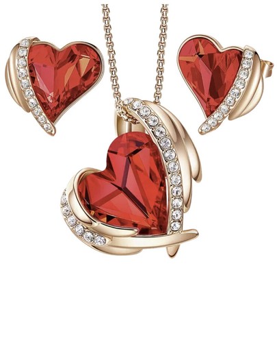 Rose gold finish Ruby heart and created diamond necklace & Earrings gift boxed - Picture 2 of 12