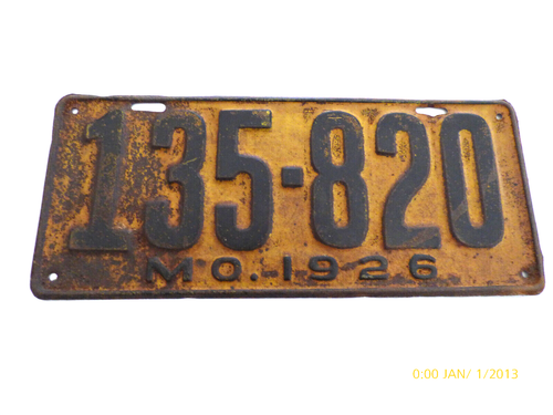 Targa lunga vintage 1926 Missouri metallo pesante - Foto 1 di 2