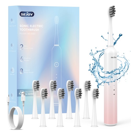 SEJOY Sonic Electric Toothbrush Rechargeable with 8 Brush Heads 6 Modes Timer - Picture 18 of 48