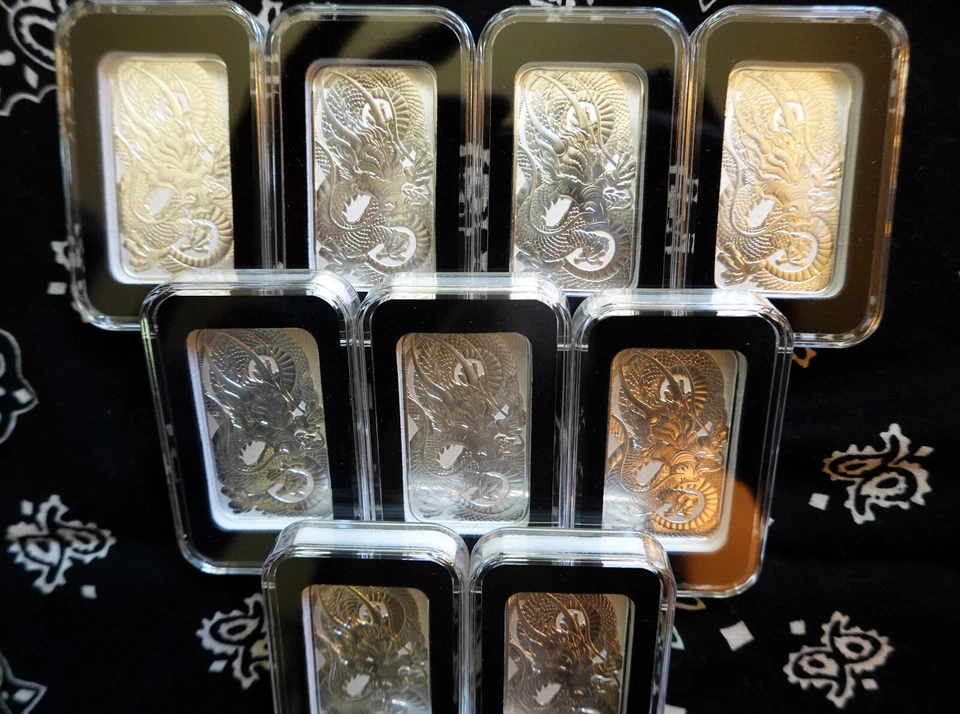 Australia 2021 1 oz Plata .9999 Año del Dragón Isabel II Perth Casa de la Moneda Bar Foto 4 de 4