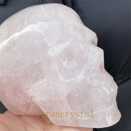 Cristallo Rosa Quarzo Naturale Teschio Scolpito Punto Energia Reiki Decorazione Guarigione - Foto 11 di 12