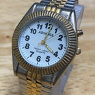 VTG Advance Men Dual Tone Fluted Bezel Japan Movt Analog Quartz Watch~New Batter