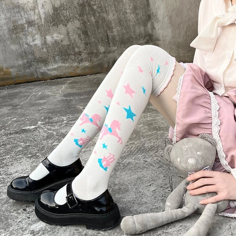 Japanese Women cute Lolita Thigh High stockings cos Knee Over Socks