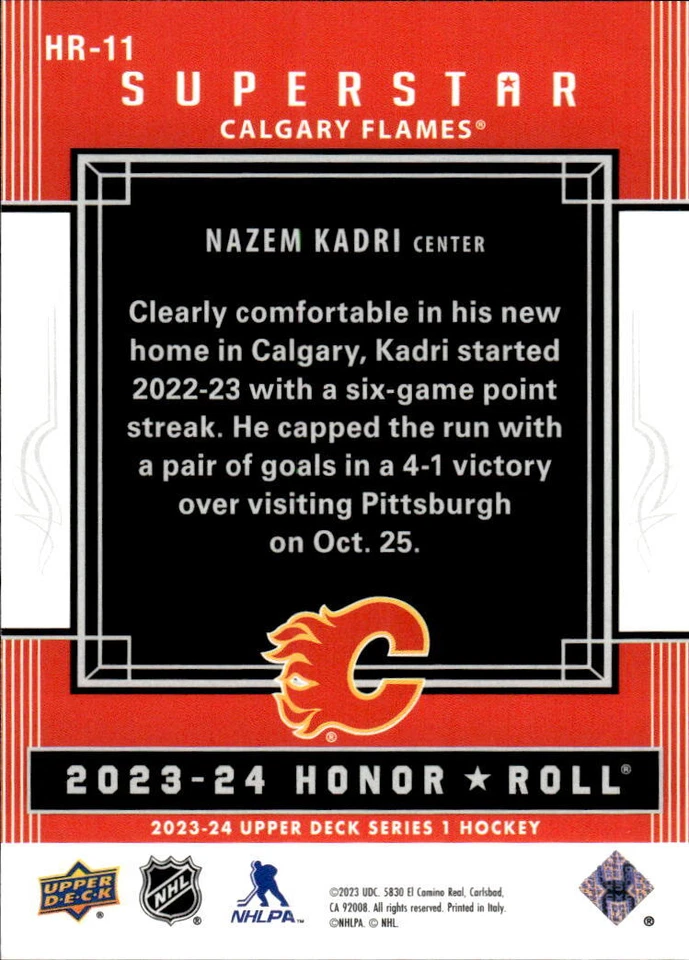 2023-24 Upper Deck Nazem Kadri #HR-11 Honor Roll Red Rainbow - Image 2 of 2