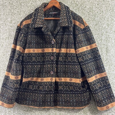 Sandro Sport Jacket Men Medium Black Tribal Fleece Three Button Modern Cabin