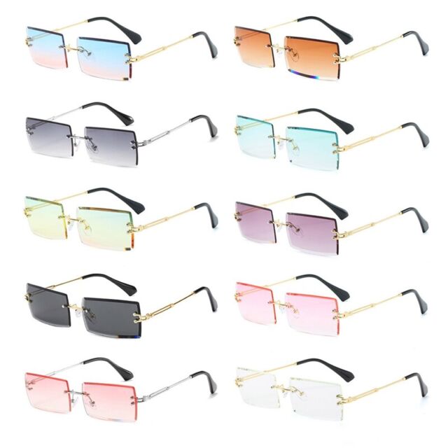 Rimless Rectangle Sunglasses Women Men Shades Gradient UV400 Sun Glasses Retro