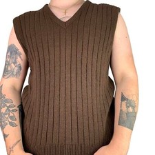 Vintage Knit Brown V Neck Sweater Vest Mens Size L