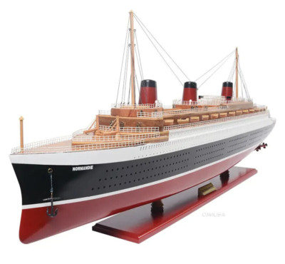 SS Normandie French Ocean Liner Wooden Model Cruise Ship 41'' Fully Assembled New