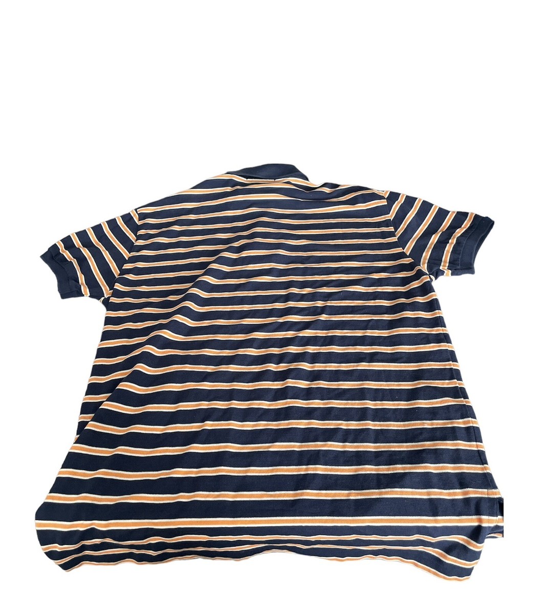 0072 Ralph Lauren Polo Shirt Mens Large Orange/Navy Striped Short