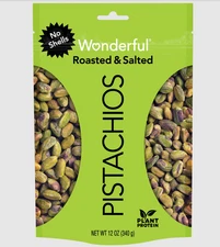 Wonderful Pistachios No Shells Roasted & Salted Nuts 12 Ounce Resealable Bag !!