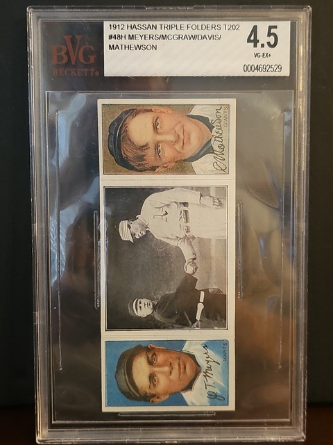 1912 Hassan Triple Folders T202 Chief Meyers / Christy Mathewson HOF BVG 4.5