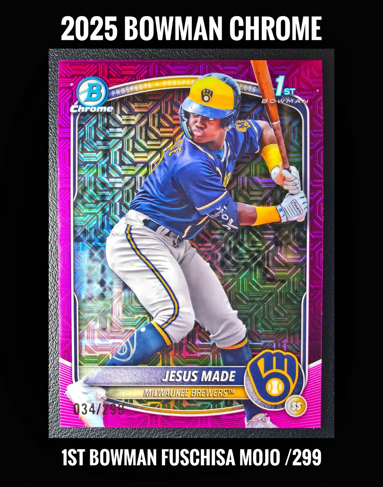 2025 Bowman Chrome Prospects Fuchsia Mojo Refractor /299 Jesus Made #BCP-50