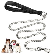 4Ft Heavy Duty Metal Dog Leash Chew Proof Pet Leash Chain with Padded Handle