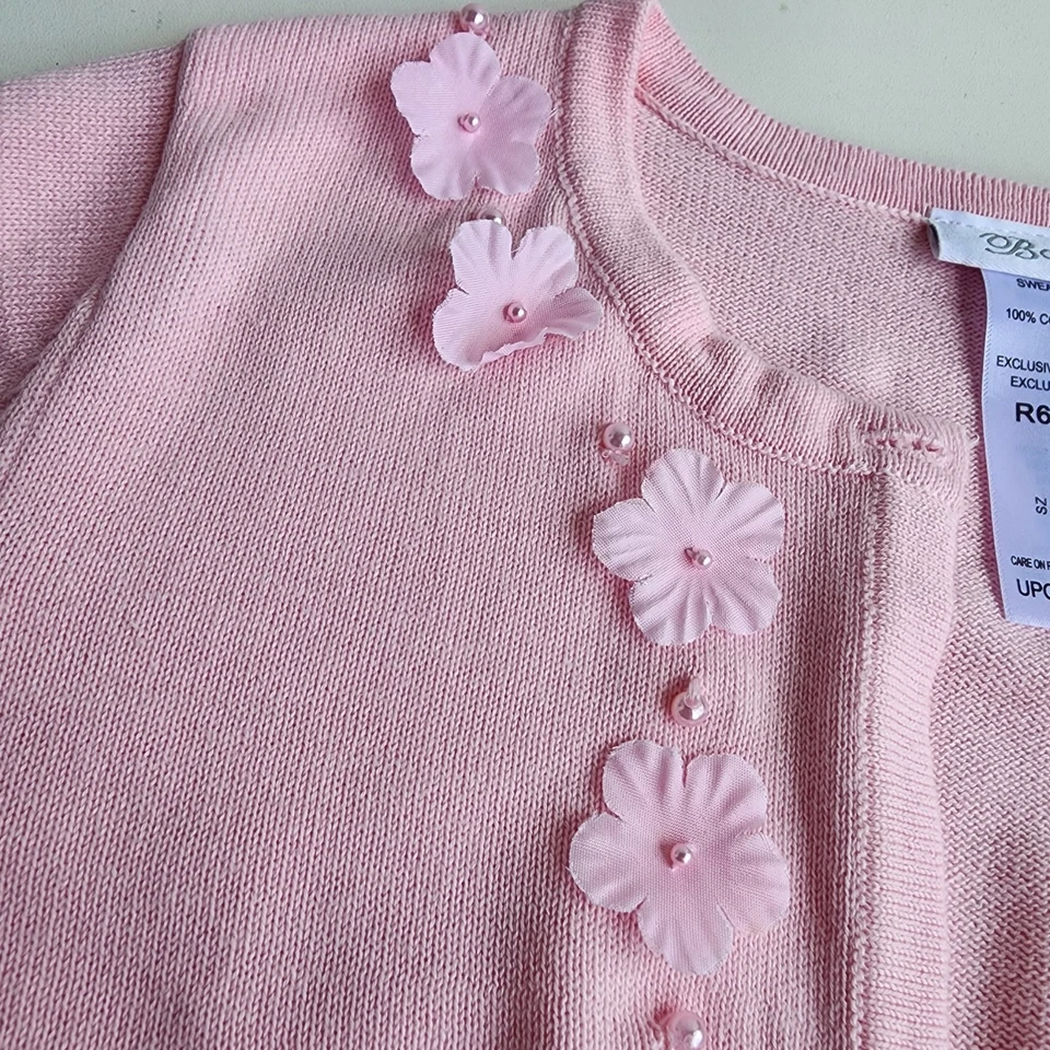 Bonnie Jean Girl's Sweater Shrug Bolero Dressy 3D Applique Knit Crochet Pink 6X - Image 2 of 4