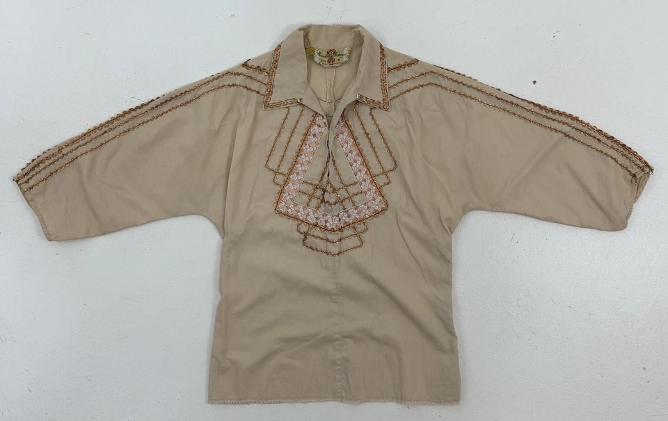 Conjunto Top y Falda De Colección Thunderbird Moda Años 50 Crema Metálica Rickrak Patio W22" Foto 3 de 4