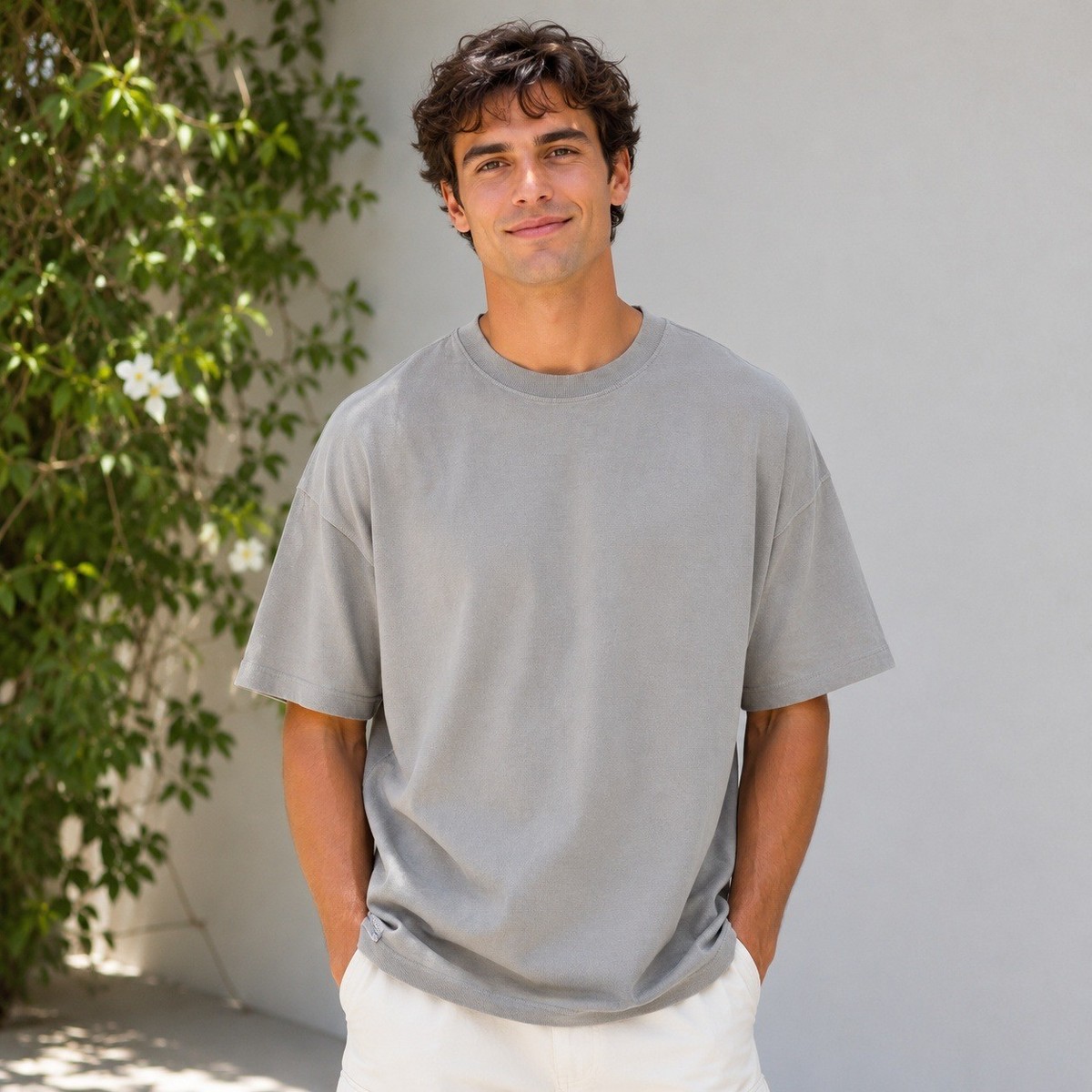 Zara Man Oversized Textured Knit T-Shirt Light Blue Grey Boxy XL 