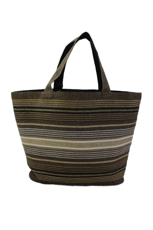 Eric Javits Womens Metallic Striped Woven Top Handle Shoulder Bag Purse Gold - Image 4 of 4