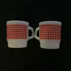 2 Vintage  Anchor Hocking Fire King Gingham Red Milk Glass Mug Cups Nice!