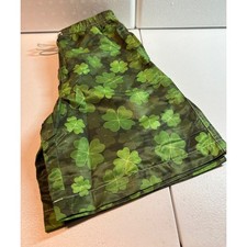 Kids NEW Shamrock Swim Shorts Green Clover Print Elastic Waist Drawstring Size