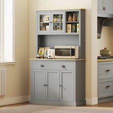 HOMCOM 71" Kitchen Pantry, Modern Storage Cabinet with Drawers, Glass Doors