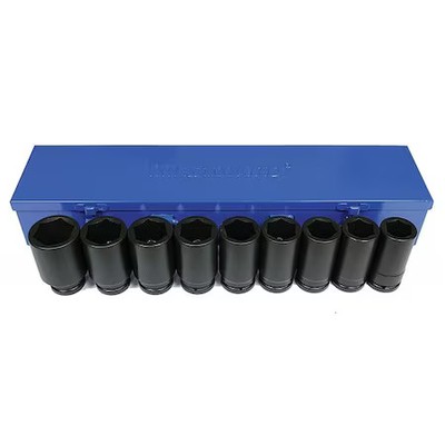 Westward 21Wl54 3/4'' Drive Impact Socket Set, Metric, 9 Pcs