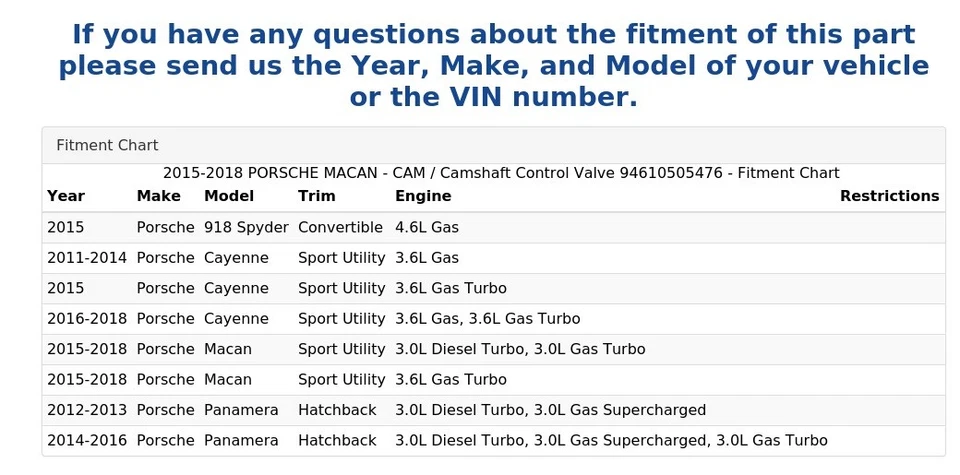 2015-2018 PORSCHE MACAN - CAM / Válvula de controle de eixo de comando 94610505476 - Imagem 4 de 4