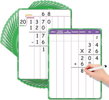 12 Pack Long Division Dry Erase Card Chart,Math Manipulatives