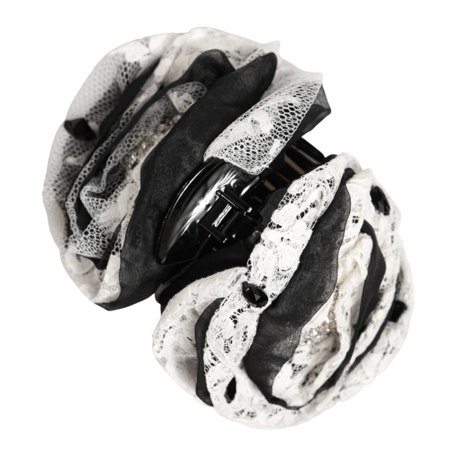 DOLCE - GABBANA Hair Claw Black White Silk Floral Lace Crystal Accessory 450usd 47190₽