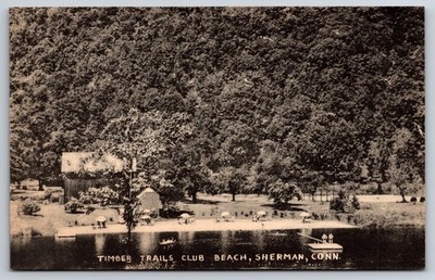 Timber Trails Club Beach Sherman Connecticut CT c1940 Postcard