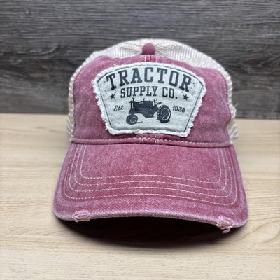 Tractor Supply Co Hat Cap Snap Back Red Mesh Trucker Distressed Patch Mens