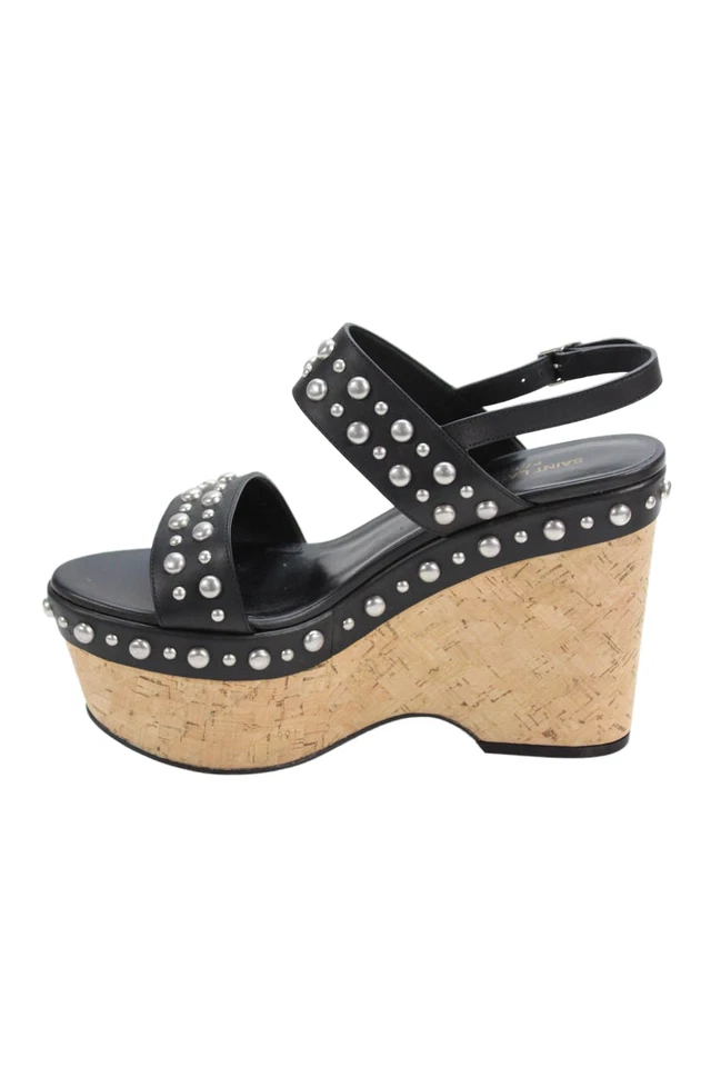 Eslingas Saint Laurent para mujer de cuero con tachuelas de corcho negras talla 40,5 10 Foto 3 de 4