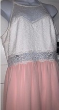 by & by Chiffon Pink White Lace Bodice Dress Sz 7 MSRP $59