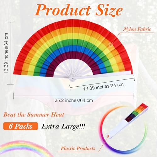 6 Pcs Extra Large Rainbow Folding Hand Gay Fan LGBT Fans Festival Pride White - Picture 3 of 8