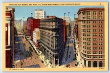 1940 San Francisco California Postcard Looking Out Market Post Sts. Street Store