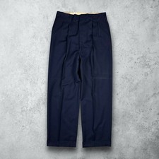 Vintage 40s Wool Double Pleated Trouser Pants Cuffed Blue Men's Size 30x29