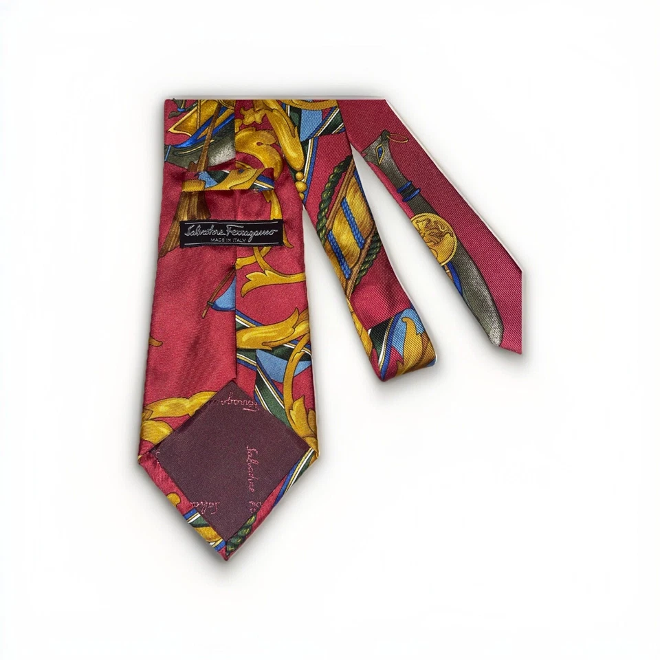 Salvatore Ferragamo красный дайвинг меч-рыба, подводный 100% шелковый галстук Италия - Изображение 4 из 4