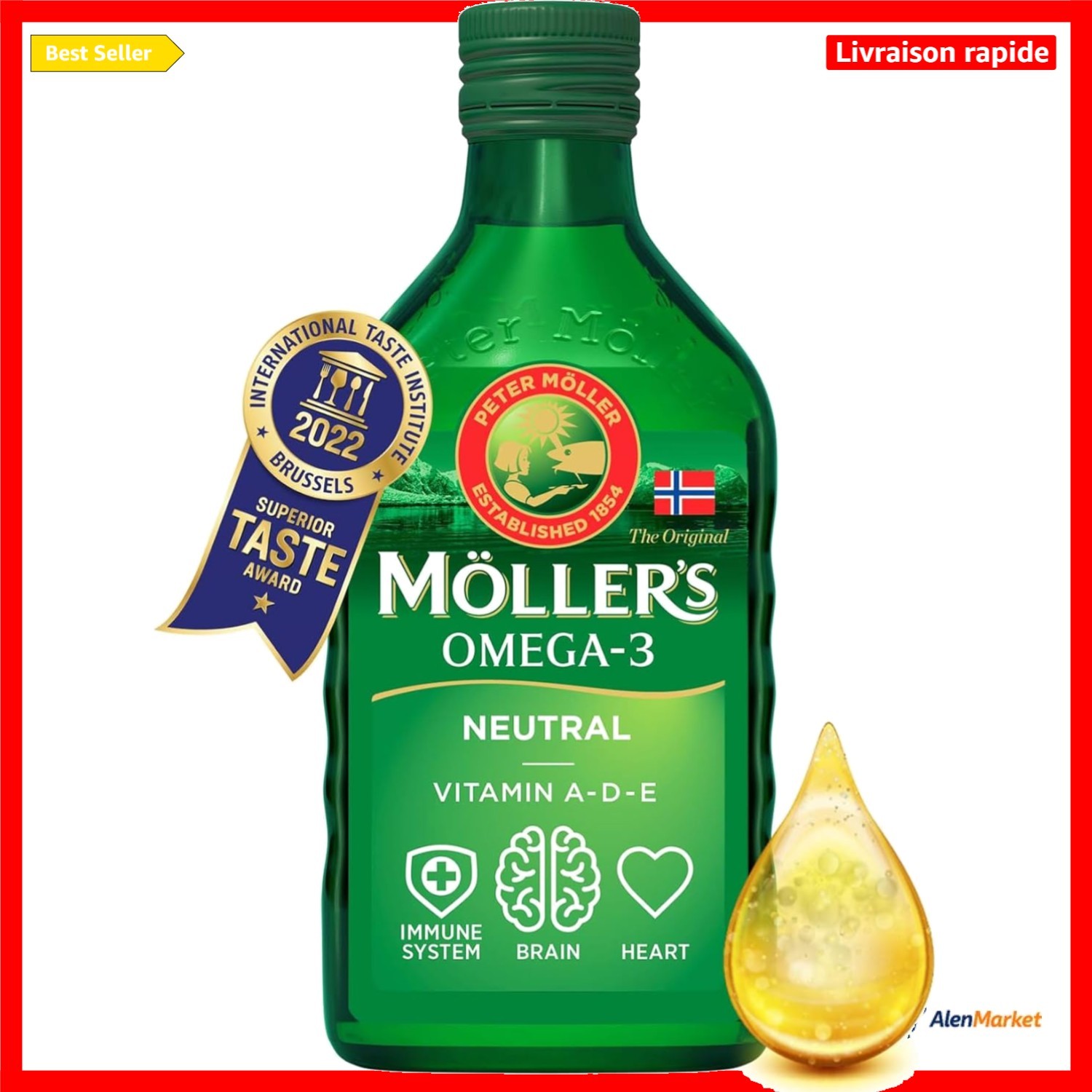 Huile de Foie de Morue Oméga 3 Möller's 250 ml goût neutre pour toute la famille