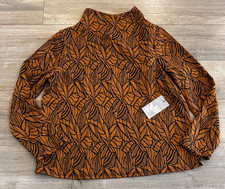 NWT Habitat Mock Neck Sweatshirt Women's Sz M Brown Black Leaves Long Sleeves