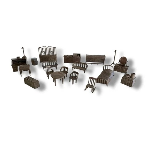 Vintage MARX WESTERN TOWN Saloon Bedroom PLASTIC BROWN FURNITURE Lot