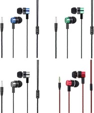 4 Pack Wired Earbuds 3.5MM 3 Pole Stereo Earphone Blue Red Silver Green