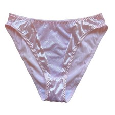 VTG Sissy Pink High Cut SATIN Silky STRETCH PANTIES HI CUT small Lace Floral
