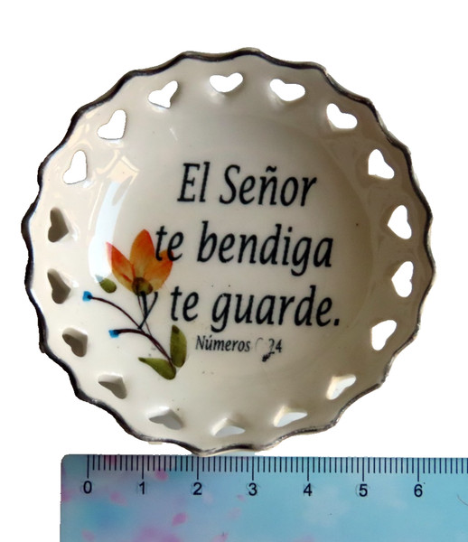 Plato de cerámica con versículo biblico en  español