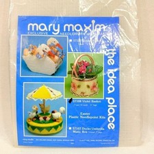 Vintage Mary Maxim Exclusive Plastic Canvas Kit Violet Basket - New Old Kit