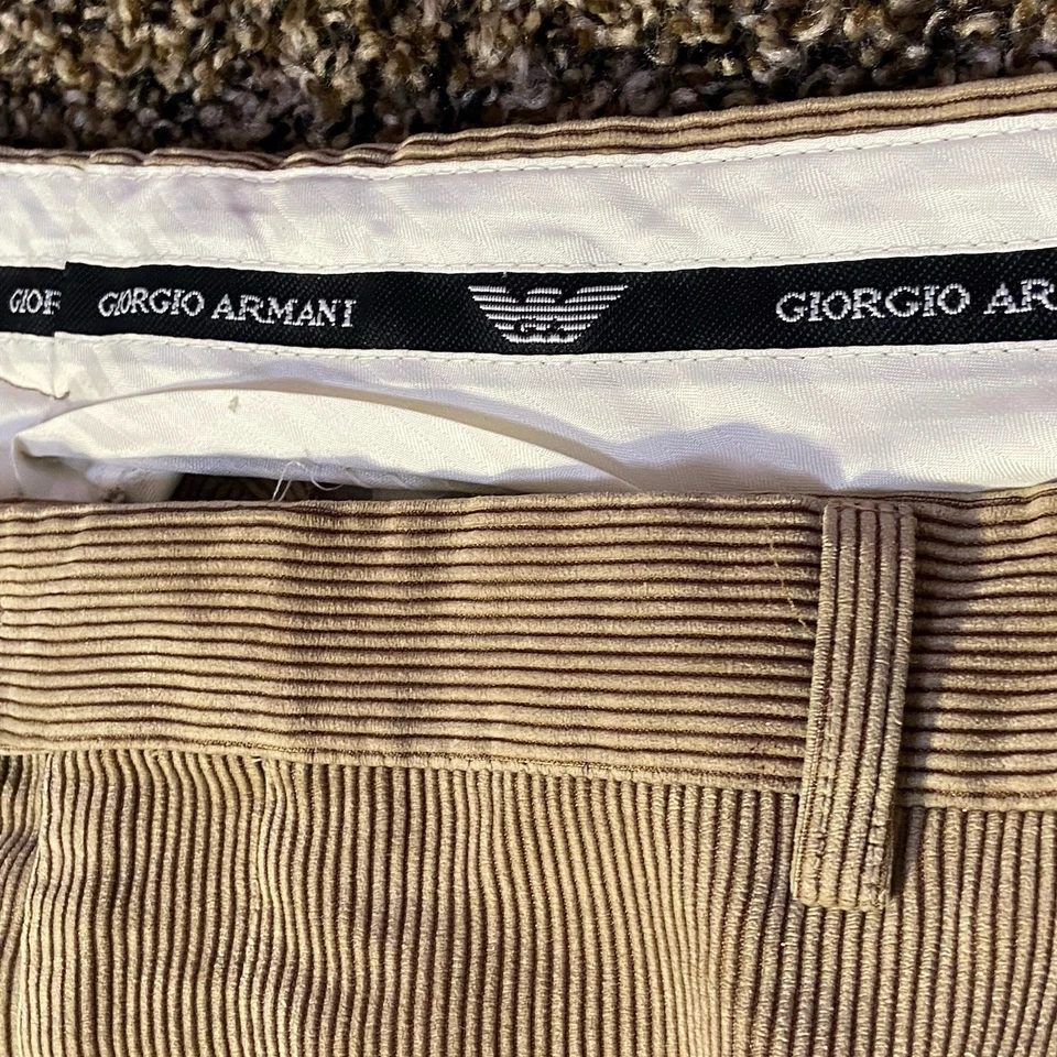 Giorgio Armani Pants Men’s Corduroy Khaki Sz 42 Lecolellezioni Made In Italy - Image 2 of 4