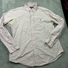 Vintage Polo Ralph Lauren Oxford Shirt Pink Stripes Custom Fit Men's Large