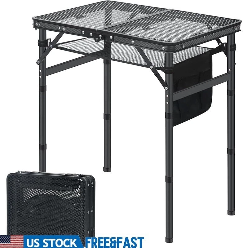 Portable BBQ Grill Table Height Adjustable Folding Cooking Stand Mesh Surface US