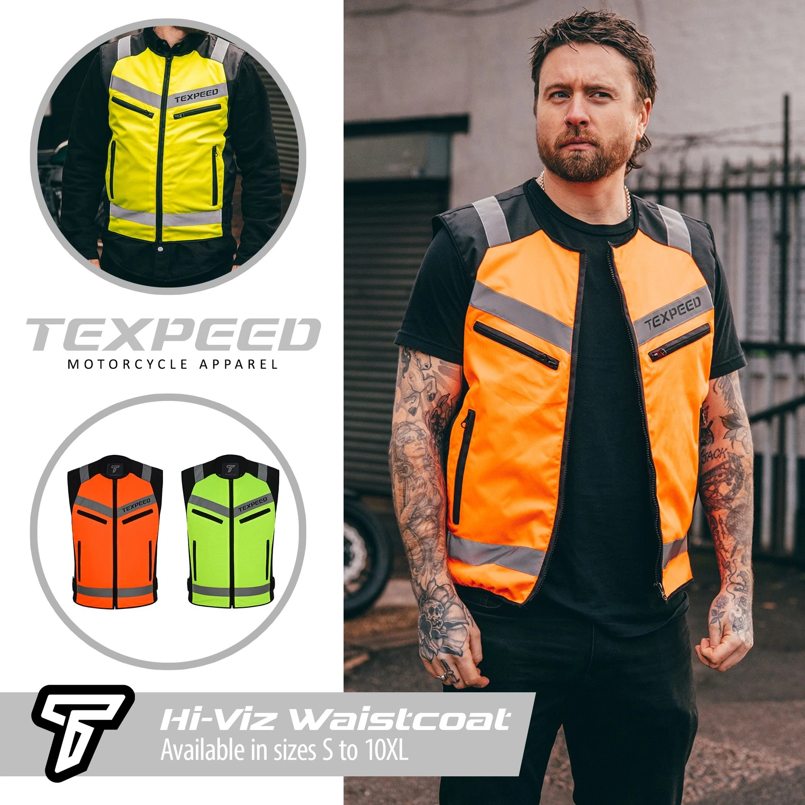 Hi-Vis Motorcycle Motorbike Vest Biker Reflective Visibility Waistcoat