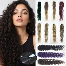 Tape in Human Hair Extensions Skin Weft Deep Curly Thick Remy Hair Colored 18in