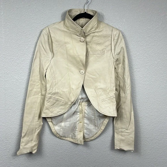 Chaqueta de cuero lavado One Teaspoon Vogue beige marfil Steampunk talla 4 nueva con etiquetas Foto 2 de 4