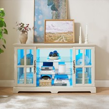 31"H Glass Curio Display Cabinet with Light,7 Shelves Wooden Storage Showcase